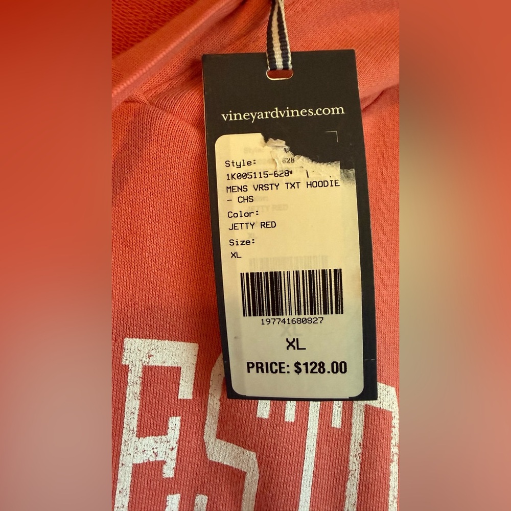 NWT Vineyard Vines Men's Varsity Txt Hoodie Charleston in Jetty Red sz XL - Picture 4 of 6